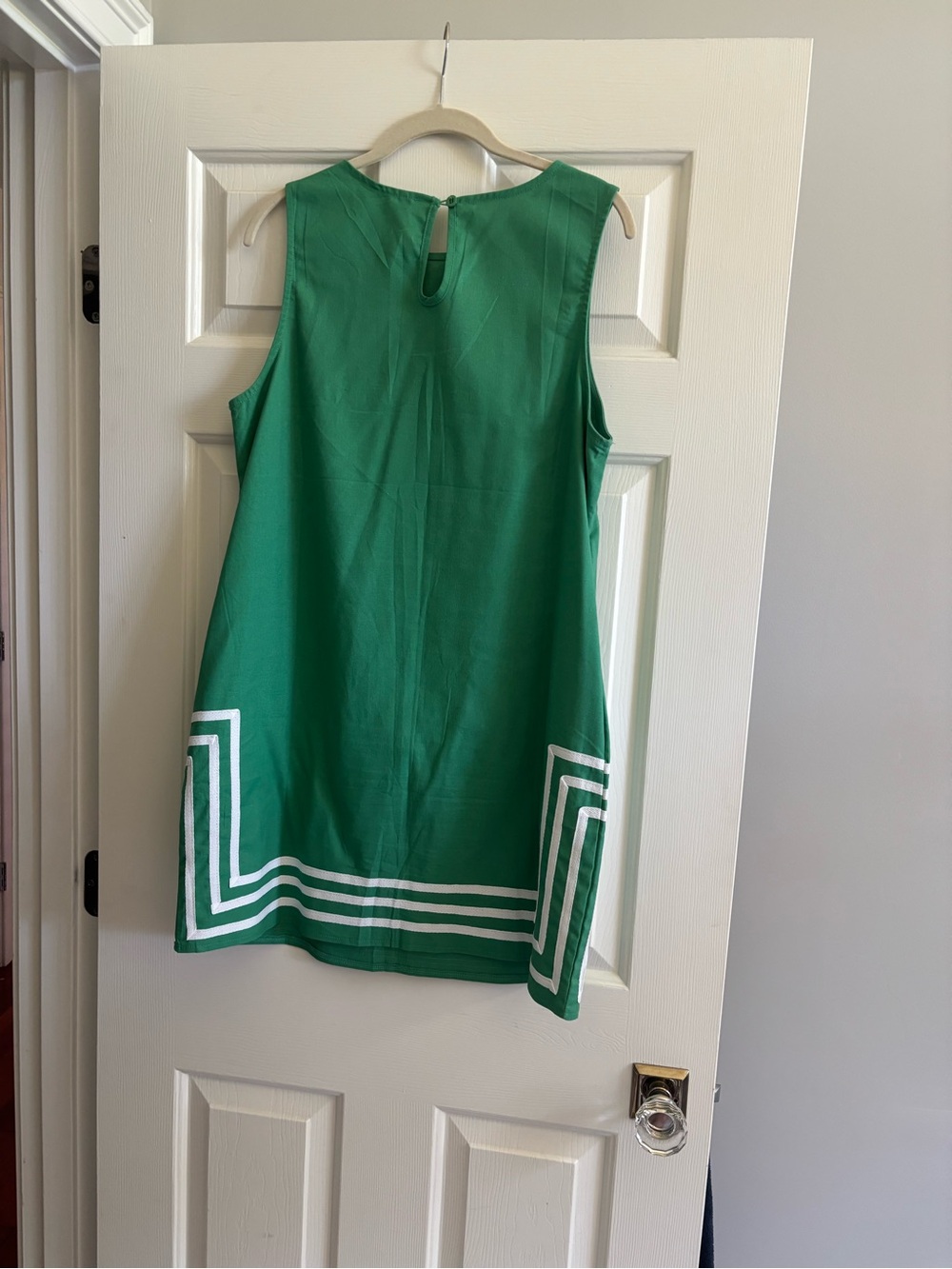 Green Sleeveless Shift Dress with White Trim